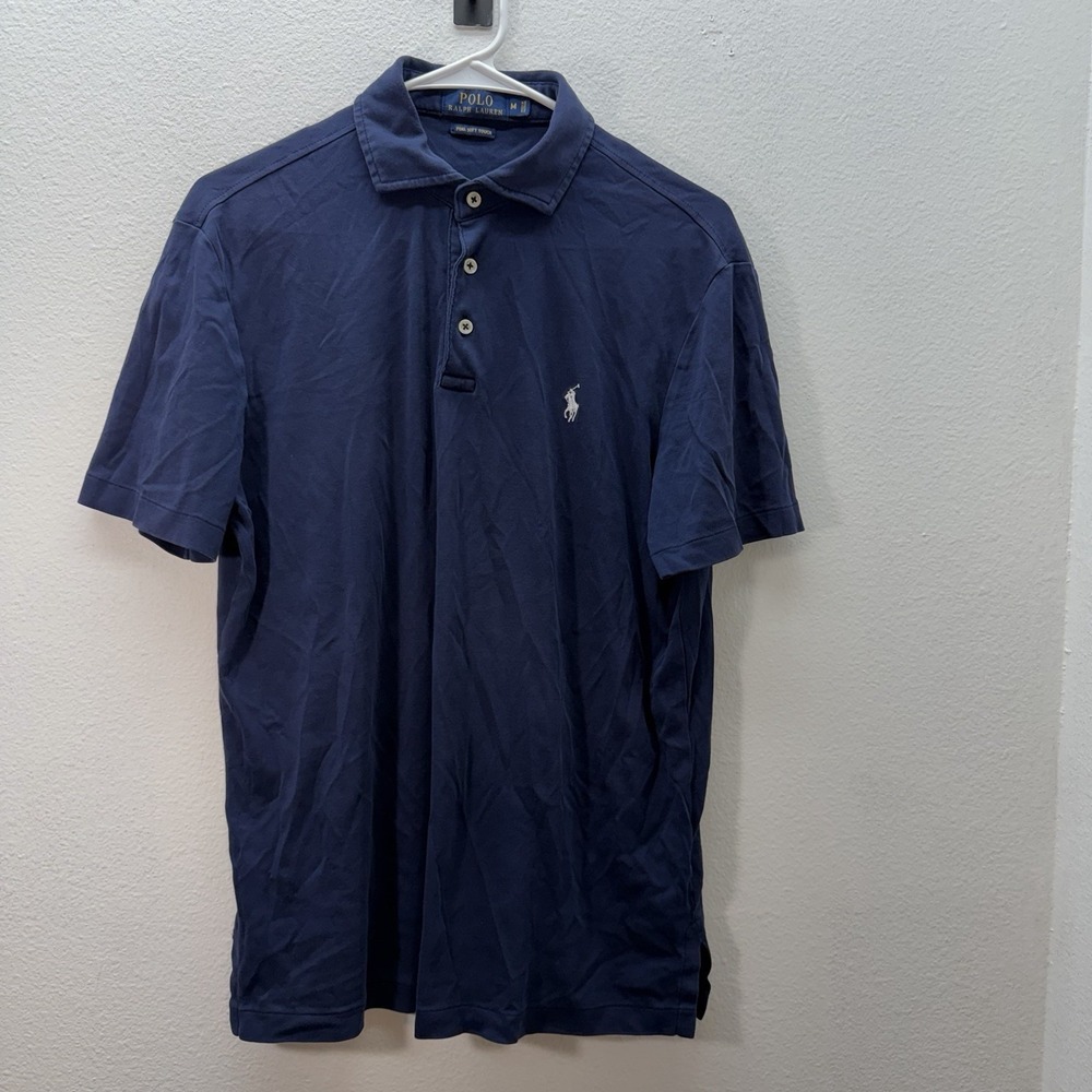 Polo Ralph Lauren Polo Shirt Men M Navy Blue Pima Cotton Soft Touch Short Sleeve